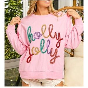 BiBi Pink Cozy Holly Jolly Sweatshirt